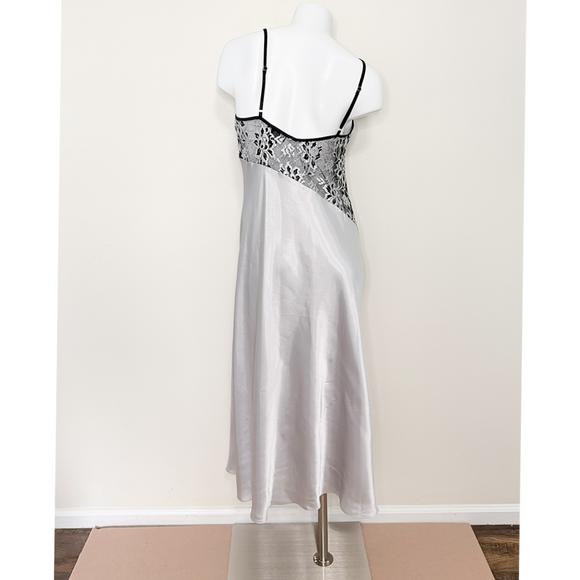 Jones New York Vintage lingerie slip chemise nightgown silver black lace Modest - Picture 3 of 8